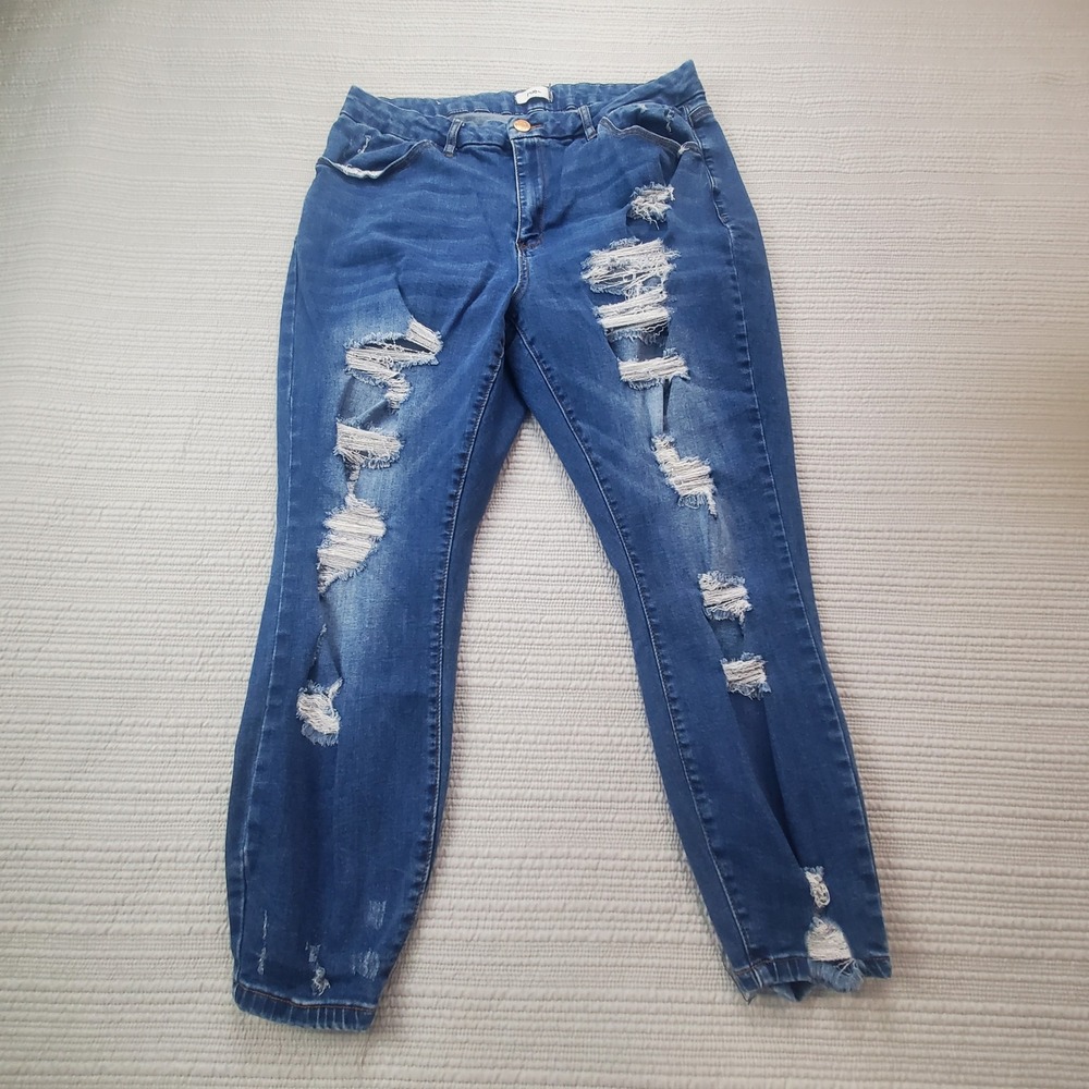 Plus‎ High Waist Distressed Jeans Medium Wash Ripped Denim Pants Size 18 Stretch
